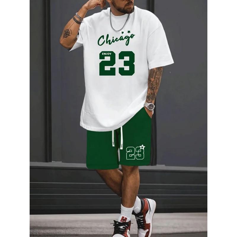 The 2026 summer new men's set features 3D digital No. 23 print which is fashionable casual sporty and retro