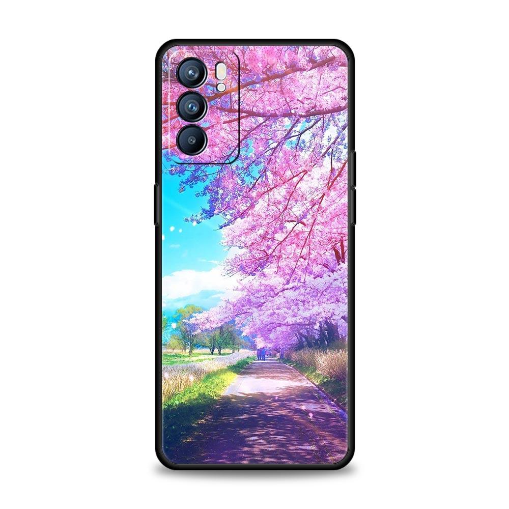 Cherry Japanese Traint Moun Fuji For Oppo Reno7 Reno6 Pro Plus A54 5G Case Find X6 X5 A53 A52 A9 A15 A95 A17 A16 A76 A74 Cover