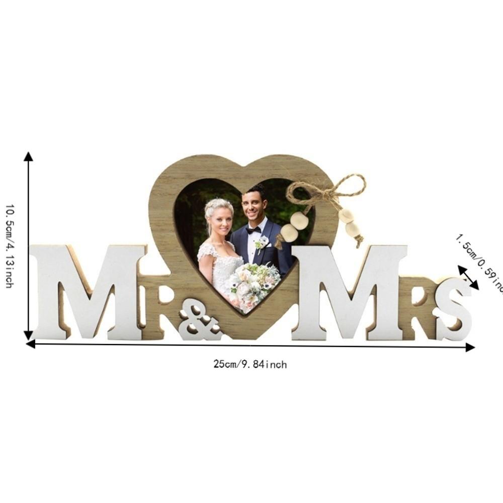 Wooden MR & MRS Wooden Heart Photo Frame  Living Room Shelf Decorative Piece down