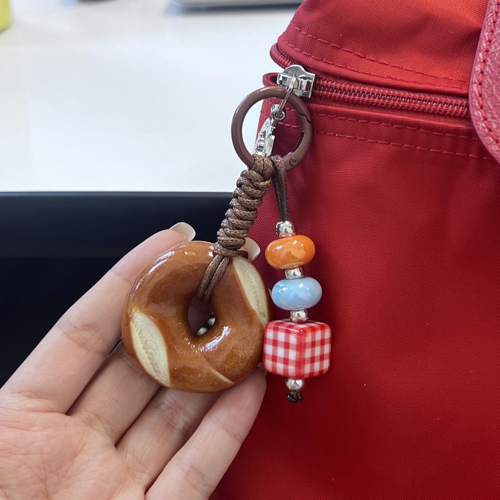 Simulation Pretzel Bread Beaded Woven Rope Charm Creative Phone Lanyard Camera Bag Pendant Accessory Bag Charm