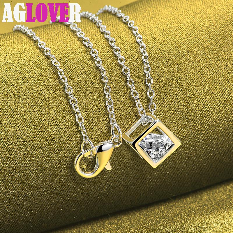 925 Sterling Silver 18 Inch Cubic AAA Zircon Pendant Necklace Jewelry