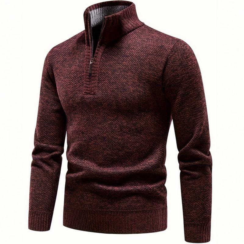 Men S Fleece Lined Half Zip Stand Collar Slim Fit Knit Sweater