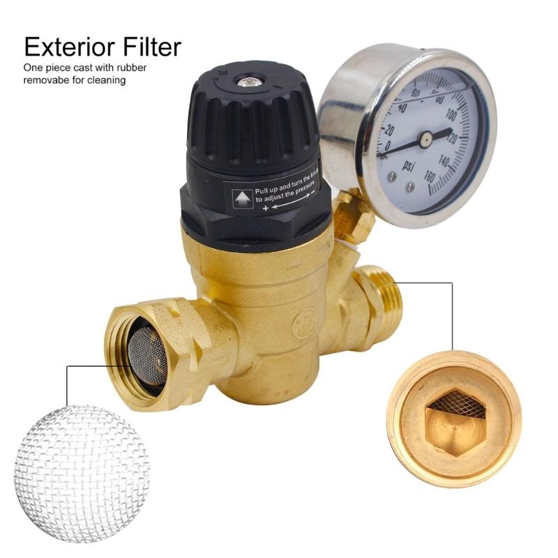 Water Pressure Regulator for RVs Campers Garden Handle Adjustable Universal Water Pressure Regulator Valves with Gauges
