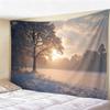 Blue Winter Forest Christmas Tapestry, Snow-Covered Pine Trees Wall Hanging, Aesthetic Holiday Backdrop for Bedroom Decor