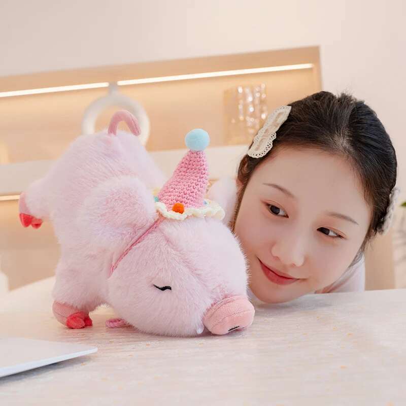 20/30cm Cartoon Simulation Wild Boar Wear Birthday Hat Toy Stuffed Animal Kawaii Pig Anime Doll Holiday Gift Room Decoration