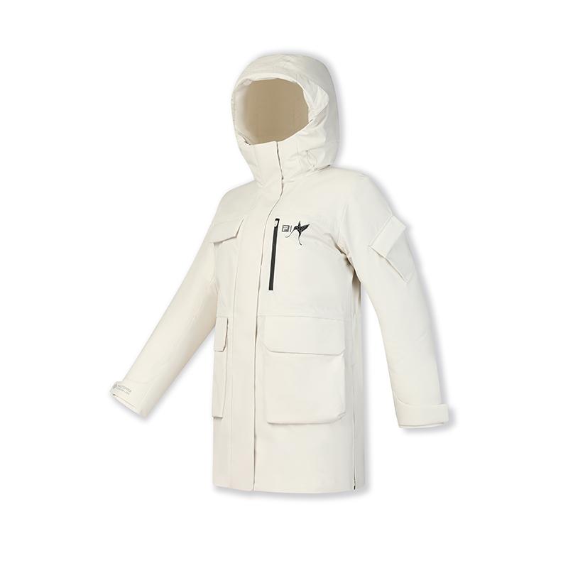 FILA Explorer Basic Mid-Length Hooded Down Jacket Women Outerwear Gray Beige A11W447916F-BG