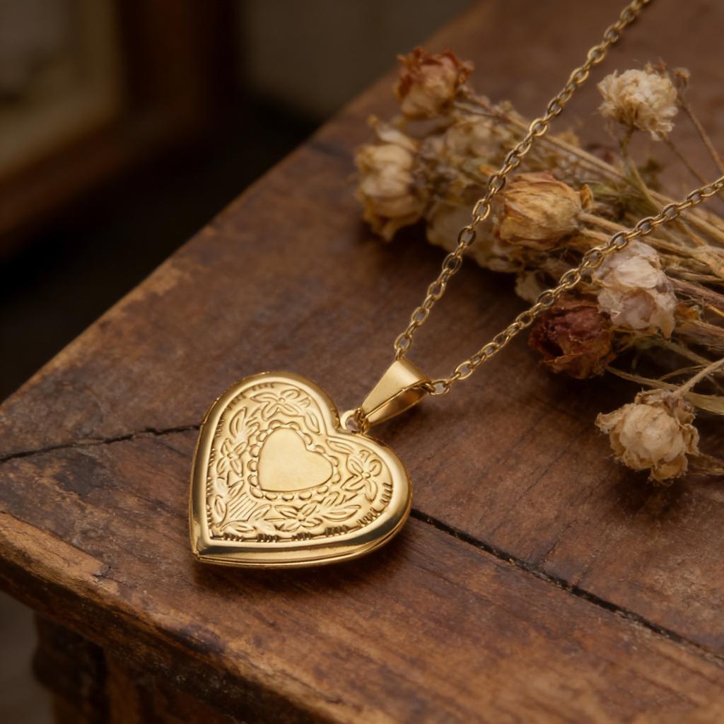 Women's Openable Round Heart-Shaped Pattern Photo Frame Photo Box Pendant Necklace