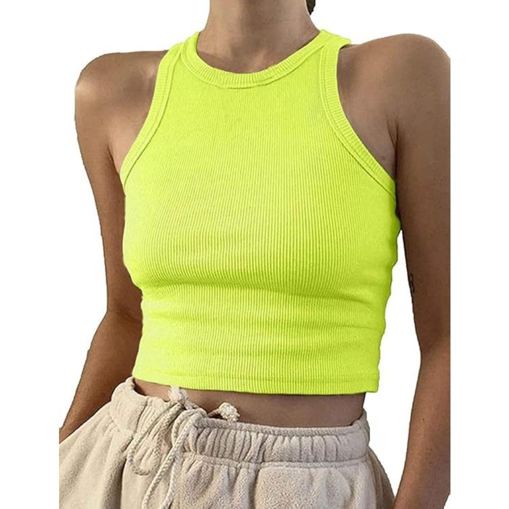 Ärmelloses Damen Crop Top Fitness Weste - Atmungsaktive Nahtlose Gestrickte Sportbekleidung, Einfarbig Gerippte Weste, Lässiges und Elegantes Ärmelloses Basic Sommer Top
