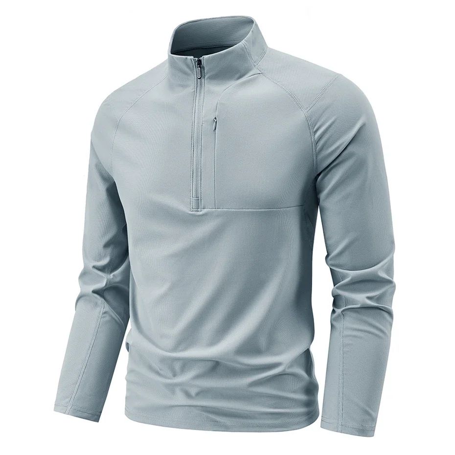 Quick Dry Men's Polo Shirt Stand Collar Pullover Male Long Sleeve Half Zipper Spring Big Size Plus Large Sport Golf