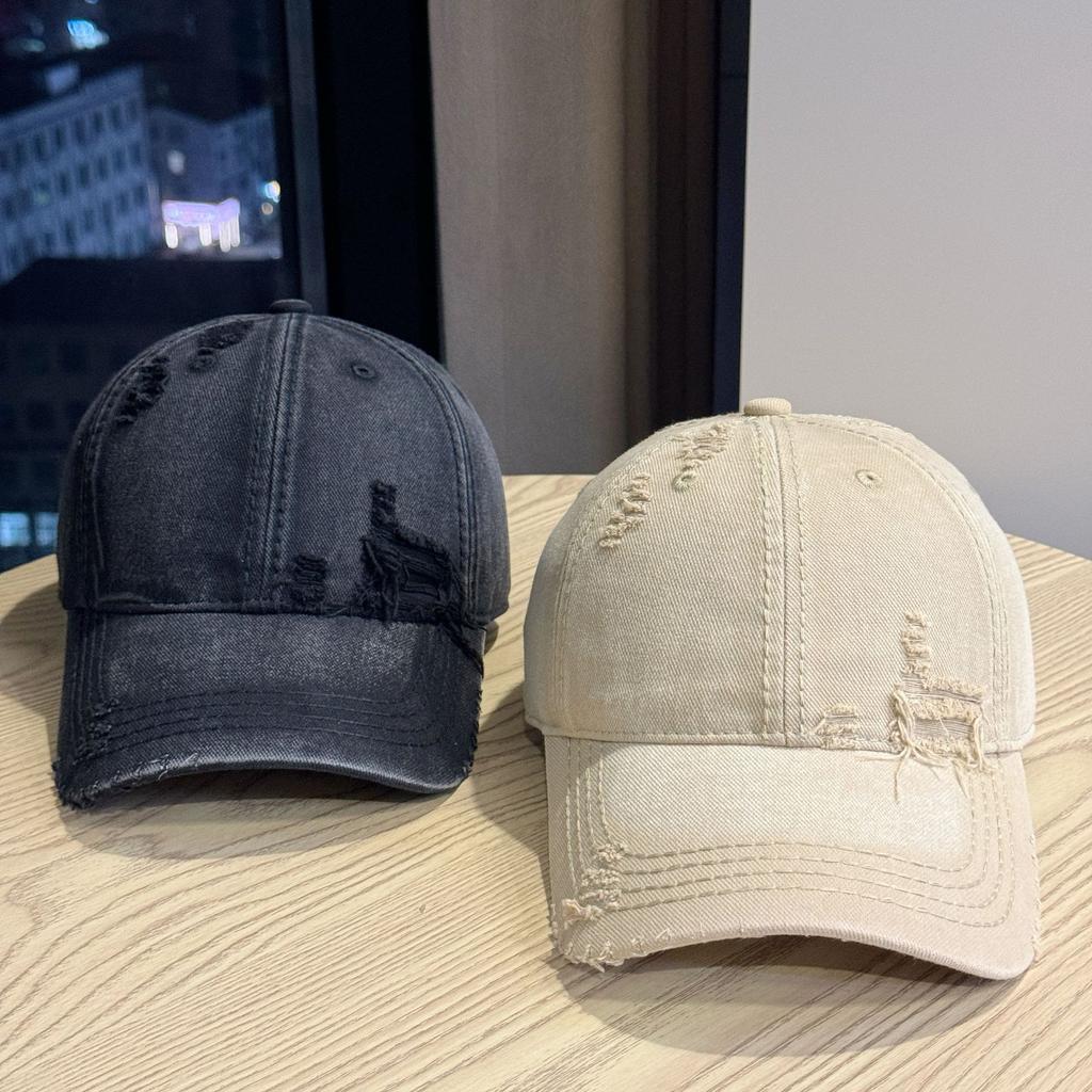 New Retro Niche Design Letter Embroidered Baseball Cap for Women with Large Head Circumference Rivets Wide Brim Face Showing Small Duck Cap for Men