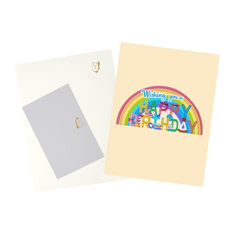 Elegant 3D Popup Birthday Greeting Card with Rainbow Theme Colorful Design Perfect Gift for Women Men and Children
