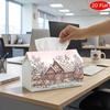 2D Flat, 1pc Tissue Box, Printed On Both Sides, Heraldic Minimal Tissue Box, Fleur Relief Ivory Pattern Design, for Home, Parties, And Car Decoration 