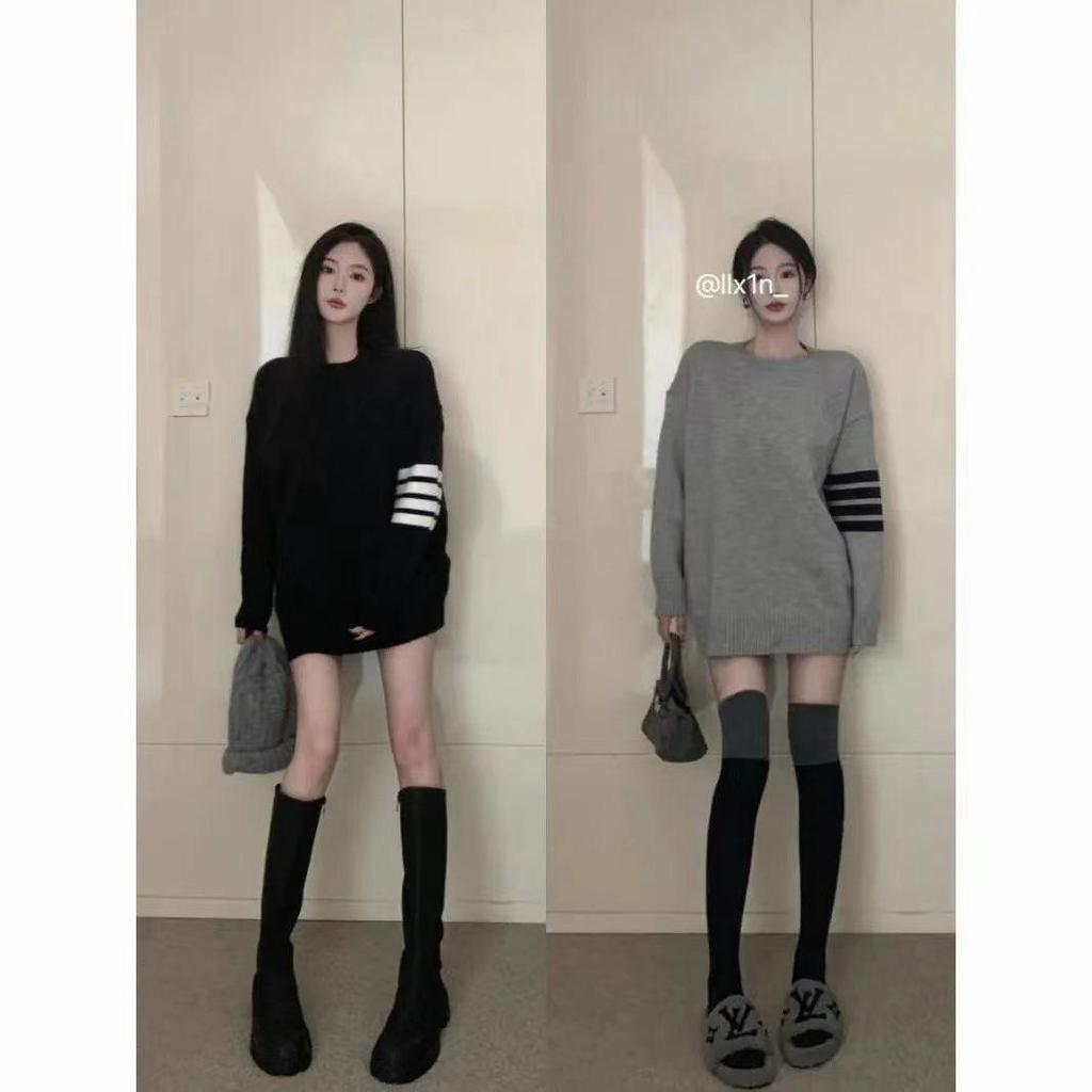 Women's Black Retro-Style Loose Knit Pullover Sweater for Autumn and Winter