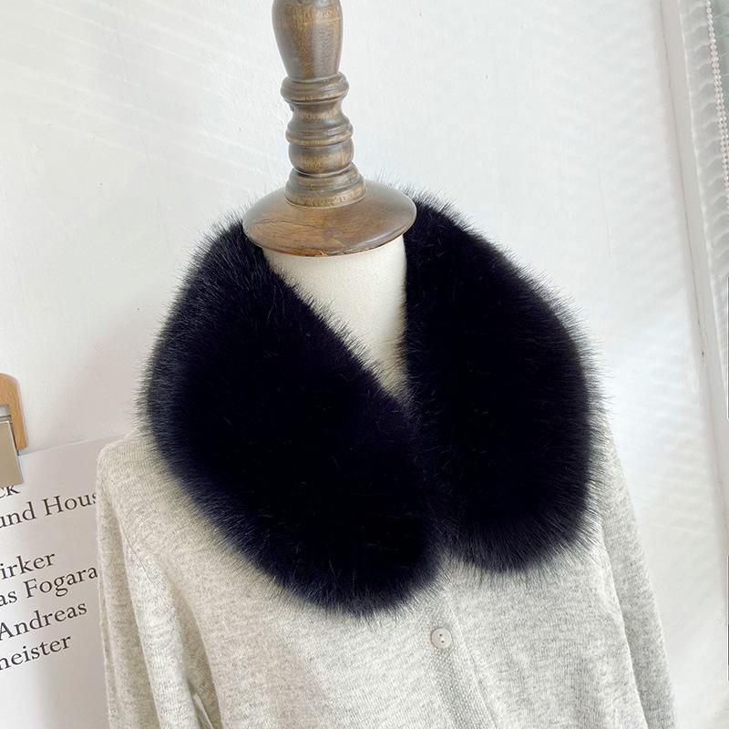 Bufanda de invierno de piel sintética gruesa de pelo de zorro para hombres y mujeres, ropa de algodón universal, abrigo, bufanda de cuello redondo para mujer