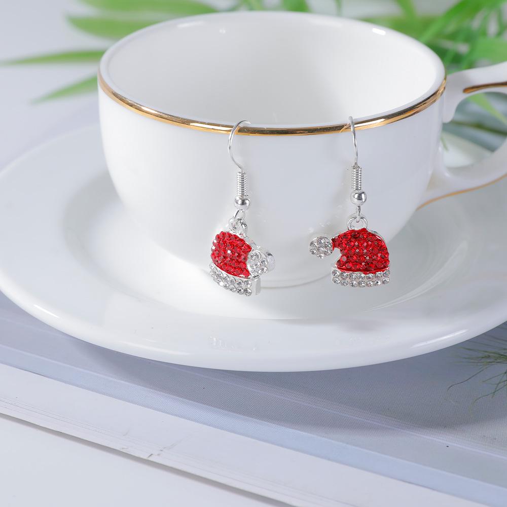 

Hot-Selling European and American Earrings: Diamond-Inlaid Christmas Hat Earrings – Perfect Gift for Girls