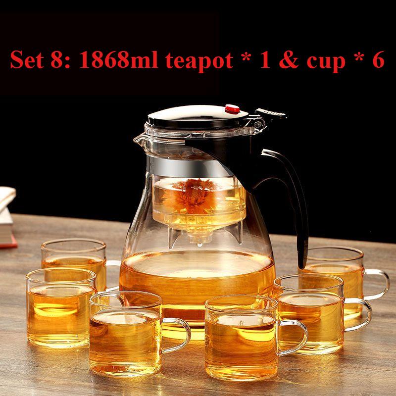 

798 мл-1868 мл стеклянный чайник пресс для фильтрации чая водоотделитель бытовой офисный фильтр чайник кунг-фу чайная утварь праздничные подарки Set 8