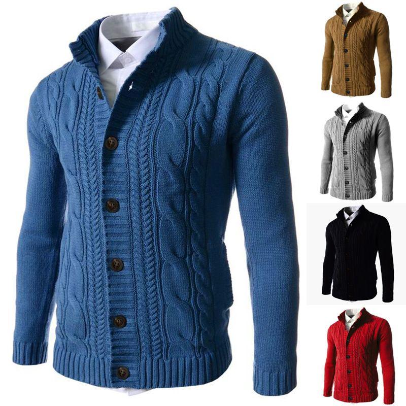 

2024 Amazon Men s Stand Collar Knit cardigan Sweater Top Black L
