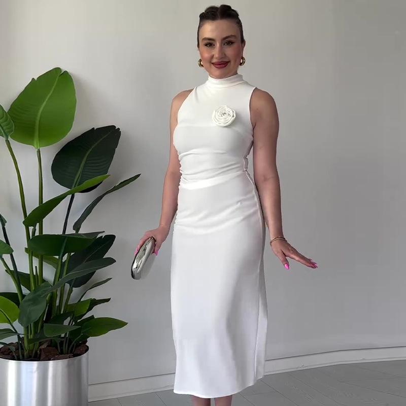 

Летнее платье 2024 года в европейском и американском зрелом стиле, однотонное, с аппликацией, приталенное XL белый