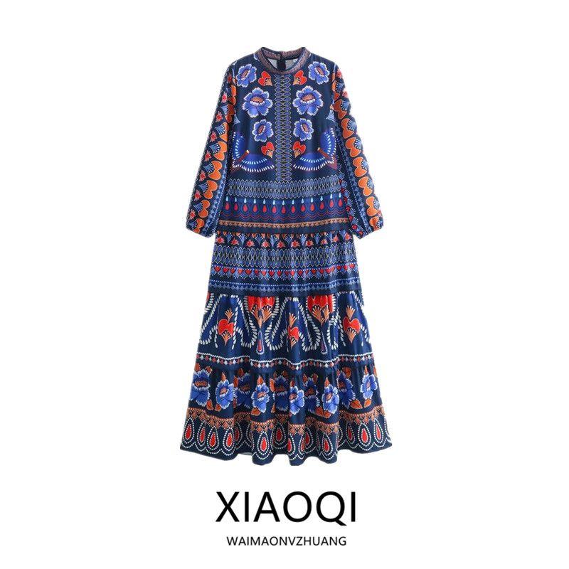 Fashion Style 2024 Spring/Summer New Arrival Women's Fashion All-Match Positioning Print Long Sleeves Vacation Style Mid Length Long Length Dress