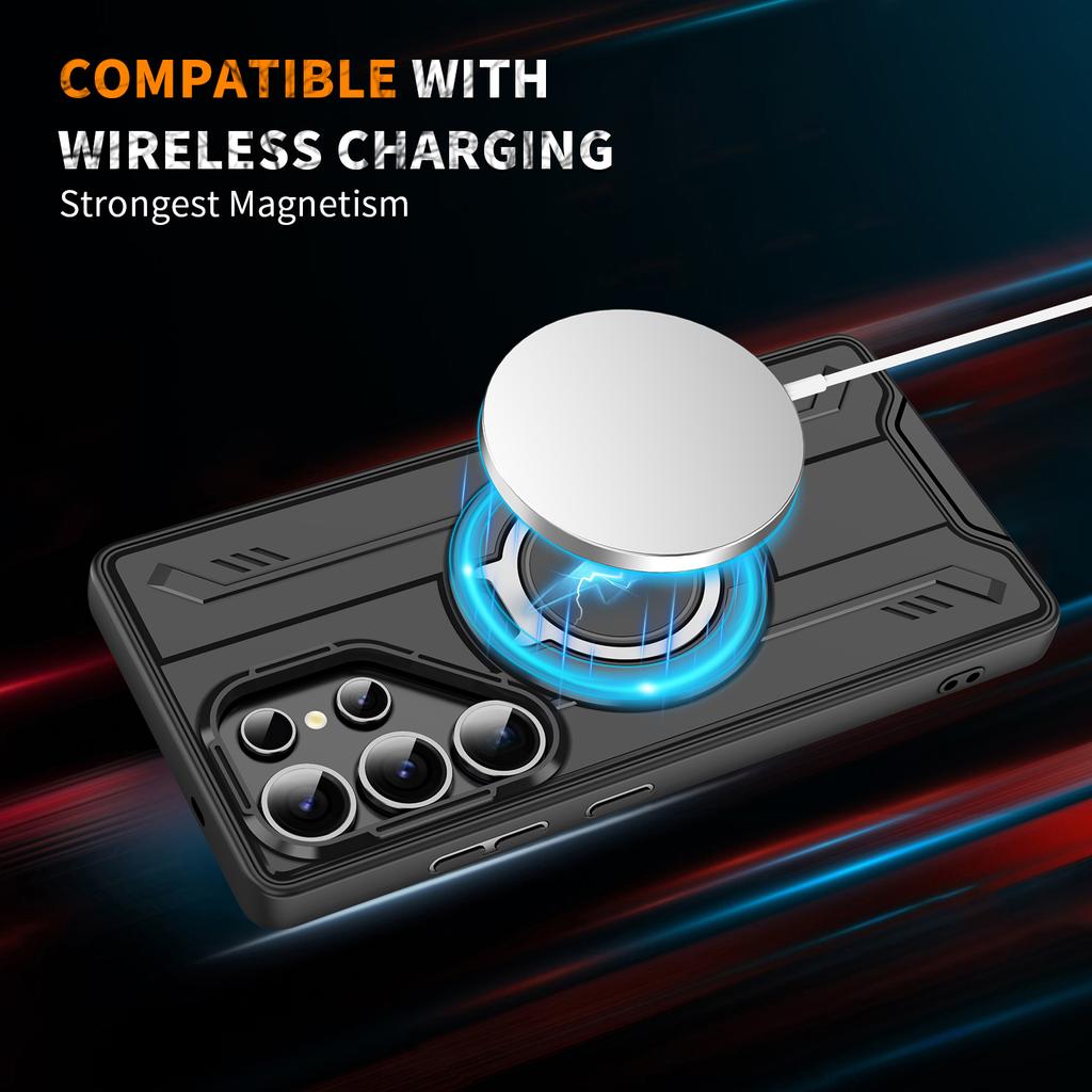 For Samsung Galaxy S25 Ultra Magnetic Case Rotating Ring Kickstand PC + TPU Shockproof Phone Cover