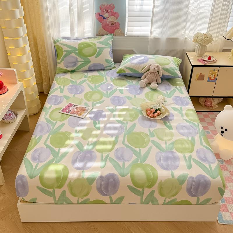 Pure Cotton Fitted Sheet Single/Queen Size Bed Cover Skin-friendly Bedsheets Home Bed Linen Couvre Lit (No Pillowcase)