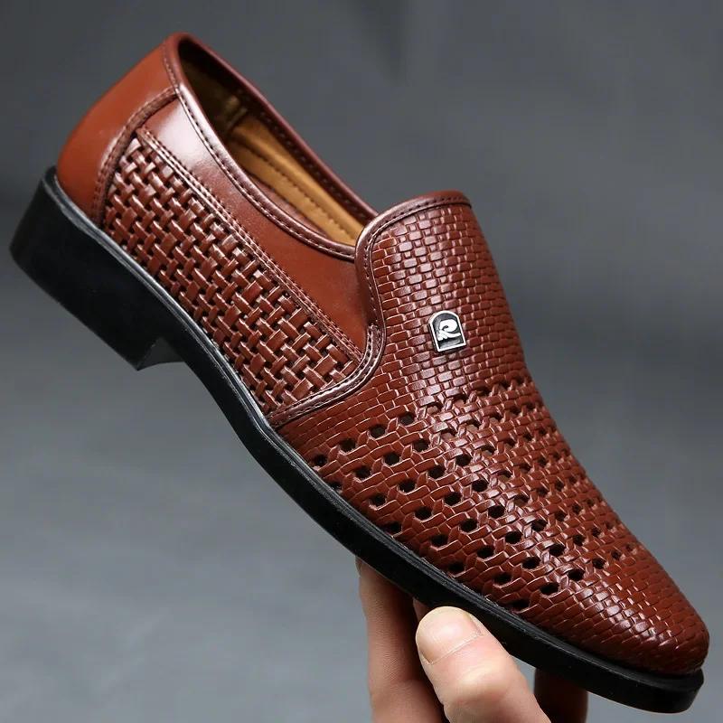 2024 New Men Loafers Leather Shoes Summer Hollow Breathable Oxfords Man Casual Shoes Slip On Formal Dress Shoes for Sneaker