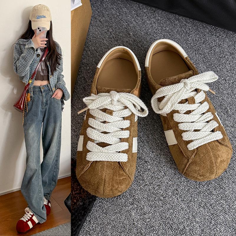 Fashion Soft Leather Version Retro Round Head Couple Comfortable Shoes Spring New Style Versatile Breathable Lightweight Sports Shoes