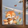 Watercolor Fox and Mushroom Window Stickers, Self-Adhesive Removable Forest Theme Decor for Glass Windows Doors