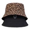 Unisex Smiling Leopard Print Double-Sided Bucket Hats Fishermen Caps Outdoor Casual Cap Sunscreen Hat