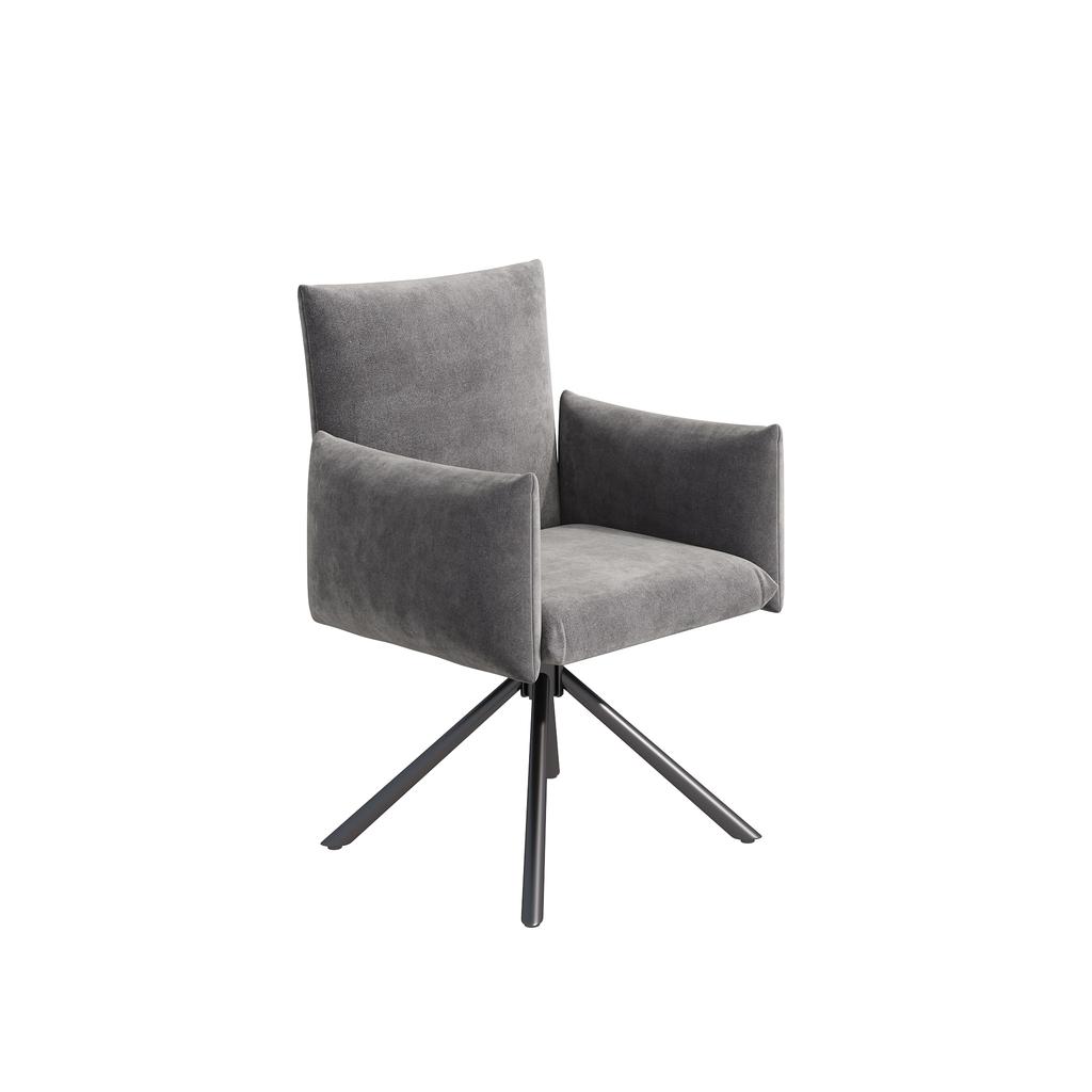 Set of Two Dining Chairs, Upholstered Armchair with 4 Metal Legs, 360 degrees Casual Swivel Chair, Work and Desk Chair, Lumbar Support, Velvet, Grey