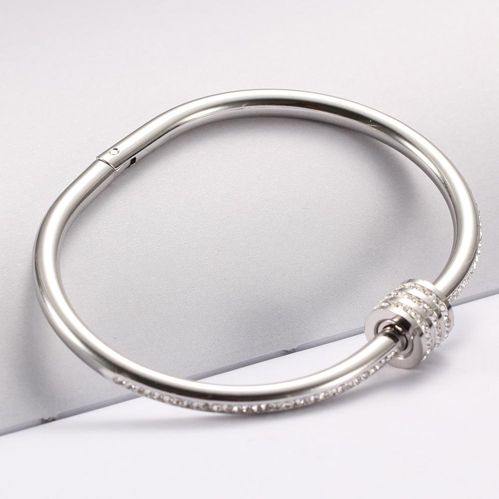 European & American 65MM 18K Gold Stainless Steel Bracelet with Ceramic Clay & Rhinestone Inlays