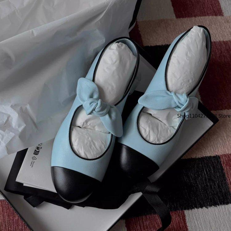 Fashion Spring New Low Heel Shoes Women's Fashion Round Head Shallow Mouth Butterfly Knot Color Soft Sole Non-slip Single Shoes