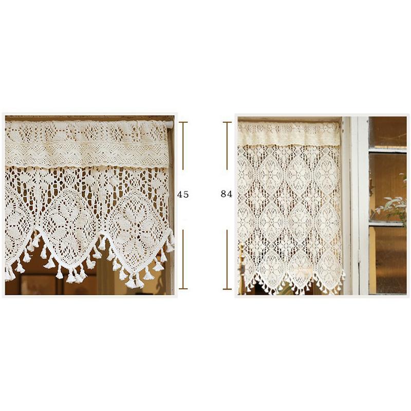 Hollow Crochet Half Curtain Head American Country Cupboard Porch Half Drape Curtain Rustic Floral Coffee Kitchen Short Curtain