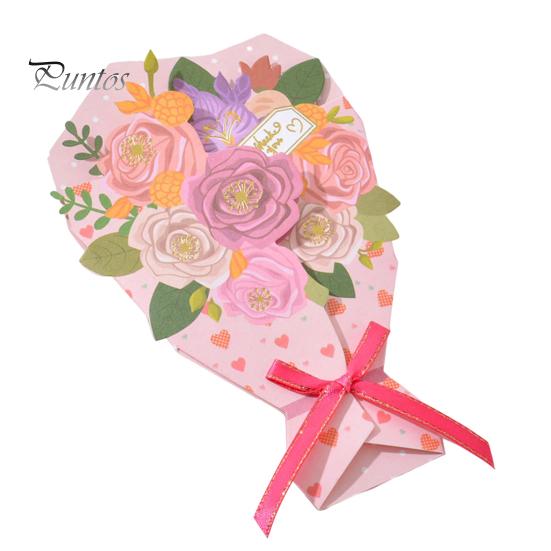 1 Set Beautiful Foldable Eco-Friendly Blessing Card Floral Bouquet Shape 3D Birthday Greeting Card for Friends