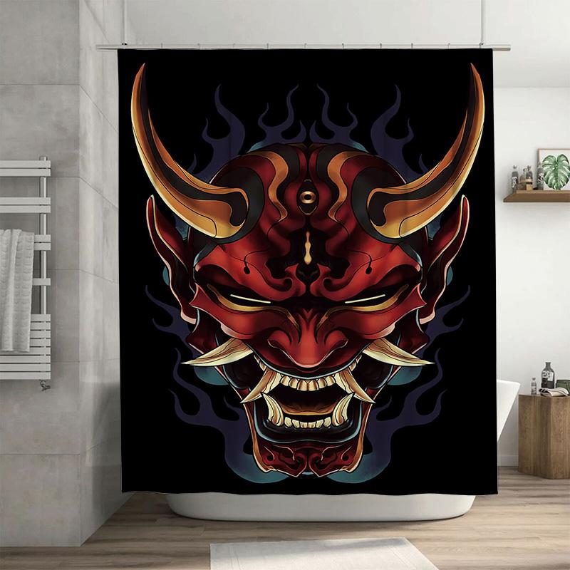 

Stylish Dark Red Cartoon Devil Bath Shower Curtain Waterproof Polyester Decorative Home Decor Custom Size Available Black Flame 90x180cm