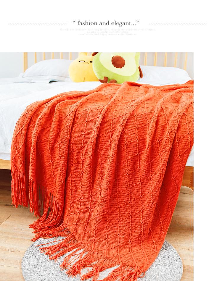 Nordic Retro Yellow Argyle Knit Blanket - Bed Runner, Sofa Throw, End Scarf Cover