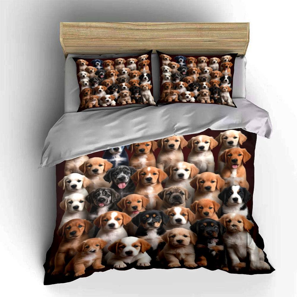 A Group of Playful Golden Retrievers Pattern Duvet Cover Set Digital Print Colorful Polyester Bedding with Zipper Closur Gifts