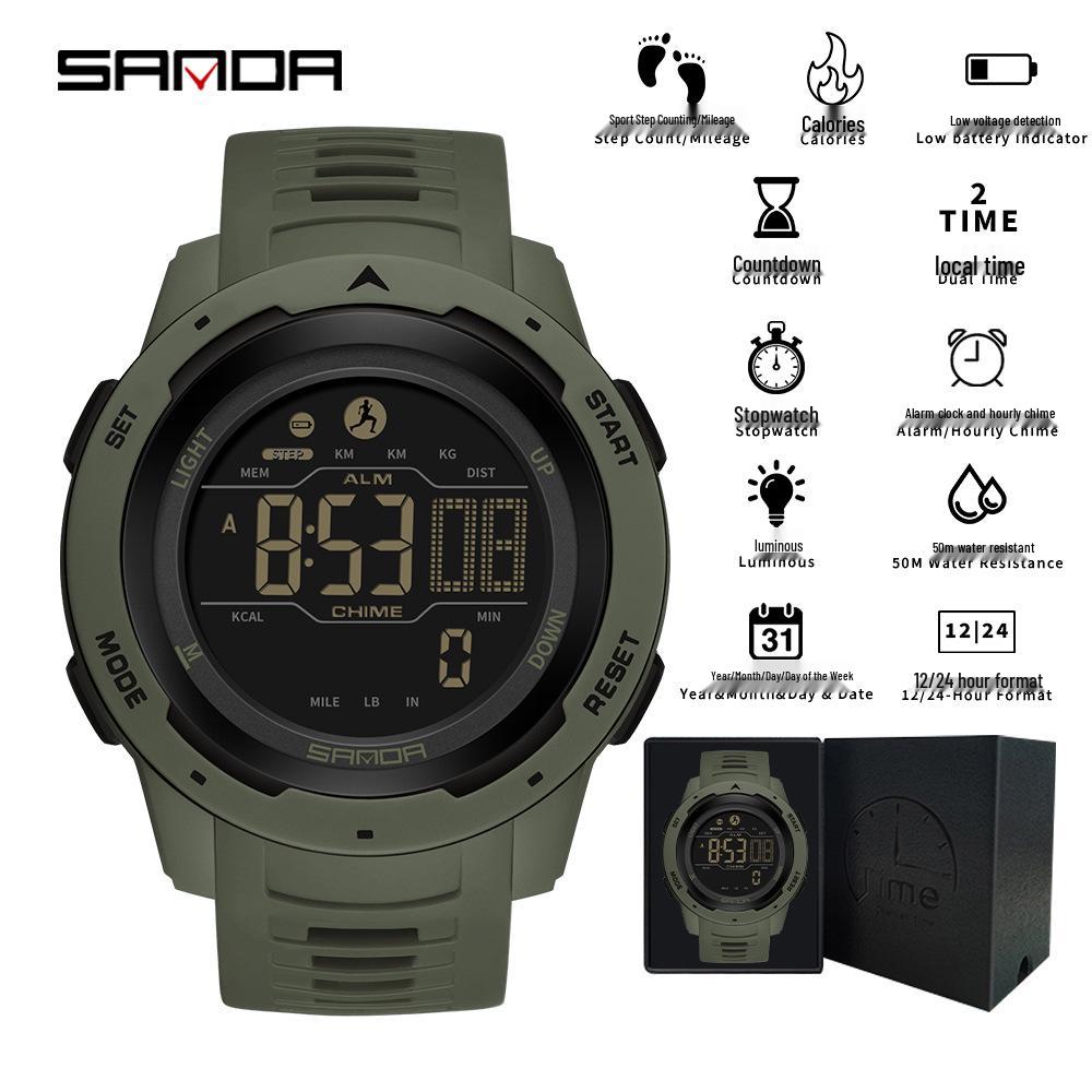 Sanda Multifunction Teen Sports Watch: Calorie Counter, Single Display, Pedometer, Waterproof.