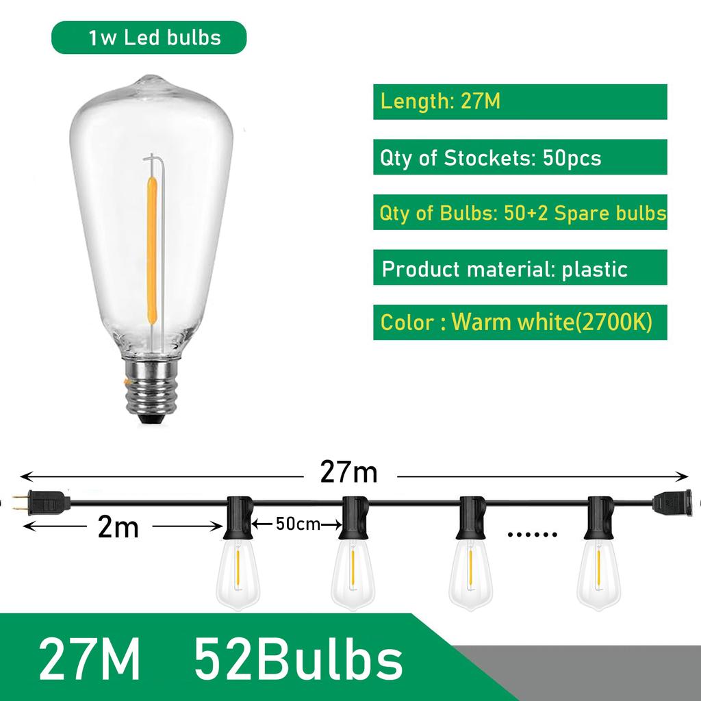 Girlande ST38 LED Globe-String Lichterkette Außen Dimmbar Für Weihnachtsfeier Gartendekor Girlande Lampe Straße Terrasse Hinterhof