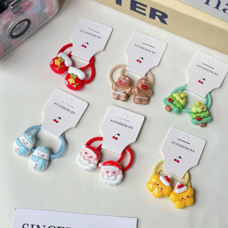 Elastice de Păr de Crăciun pentru Copii, Elasticuri de Păr cu Tematică de Sărbători pentru Fete, Culori Bomboane, Elasticitate Ridicată, Suporturi Moi pentru Coadă de Cal, Accesorii Festive pentru Păr