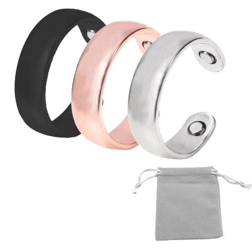 Anti-Snoring Rings, 3-Piece Set (Black, Silver, Rose), with Storage Bag, for Snoring Prevention, Snoring Reduction, Sleep Aid, Unisex