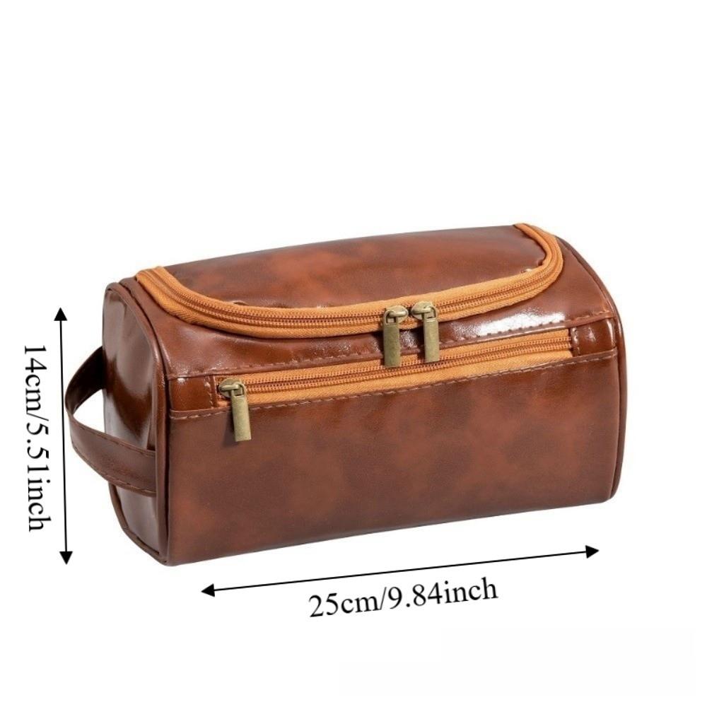 Large Capacity Travel Wash Bag PU Leather Hanging Toiletry Bag Cosmetic Makeup Bag Outdoor