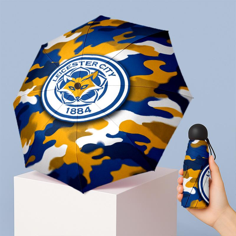 Leicester City Football Pattern Printed Mini 5 Folds 8 Ribs Compact Umbrella Windproof Waterproof Lightweight Portable Folding