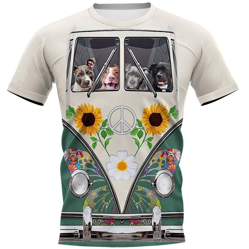 T-shirt da uomo stampata in 3D con stampa di cane animale domestico hippie a maniche corte con scollo rotondo pullover top casual