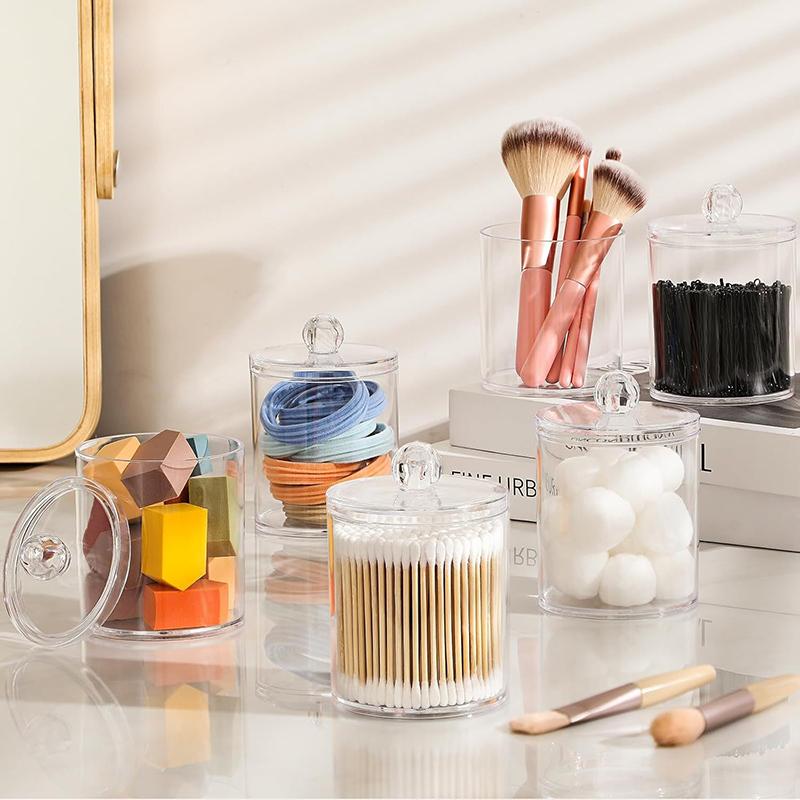 Round Acrylic Cotton Swab Box With Lid Dustproof Makeup Cotton Storage Toothpick Organizer Box