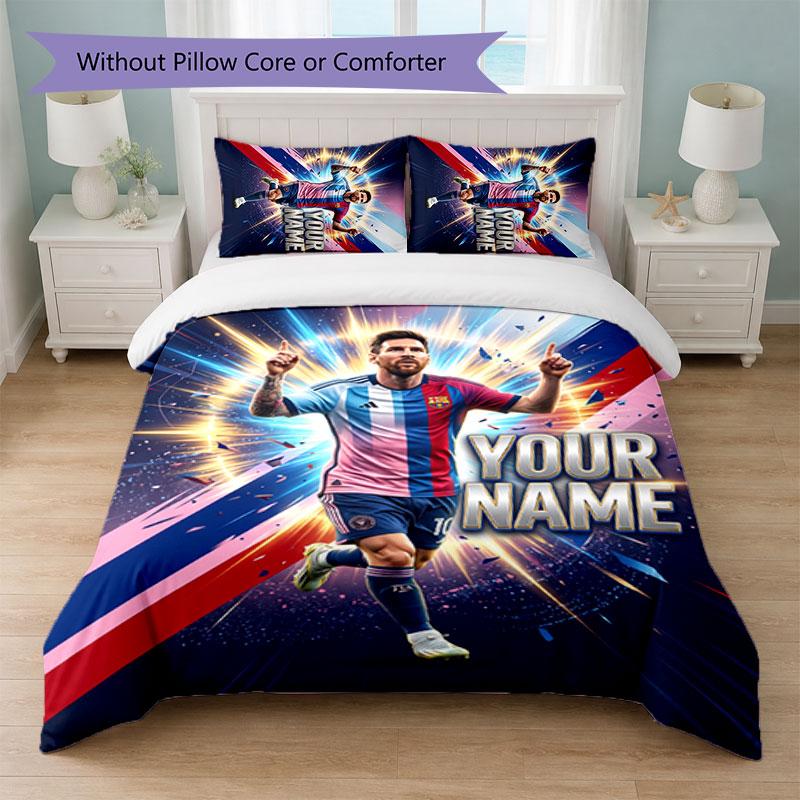 Set Biancheria da Letto Personalizzato con Nome Lionel Messi 1 Copripiumino+2 Federe Logo Calcio Regalo Personalizzato per Occasioni Speciali Decorazione Camera da Letto