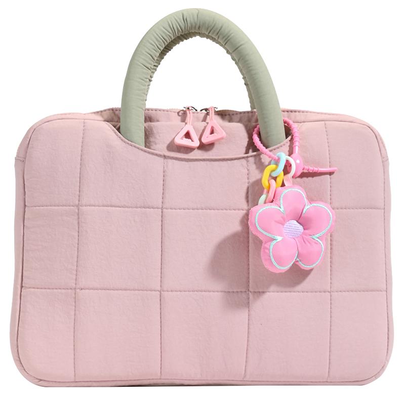 14 Inch Fashionable Cotton Padded Women's Laptop Bag, Tablet Bag, Contrasting Color Design, Simple And Cute Briefcase