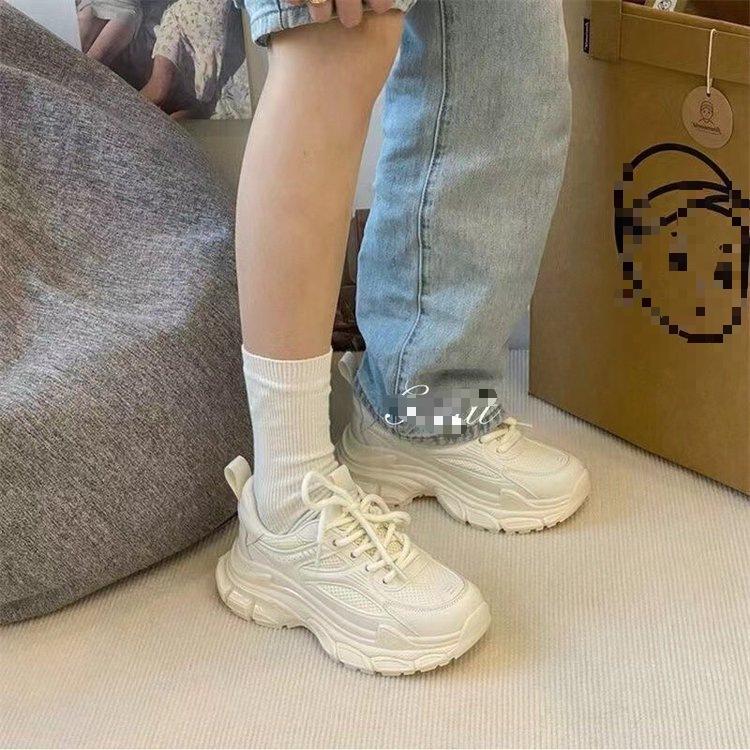 Hong Kong style white mesh sneakers breathable spring new thick-soled small dad shoes