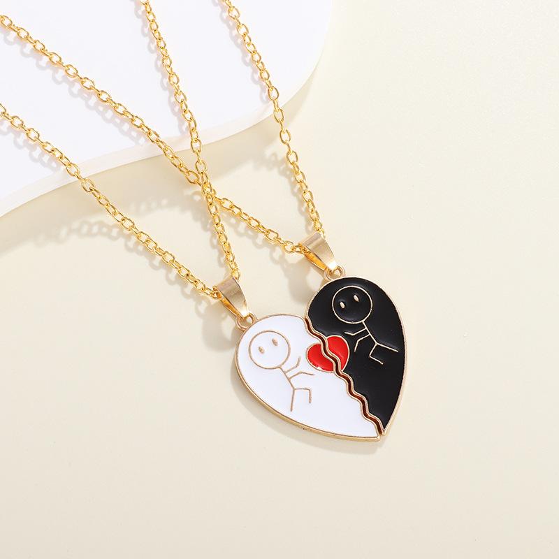 Stickman Love Couple Necklace Fashion Heart Magnetic Keychain Pendant Bag Pendant alloy