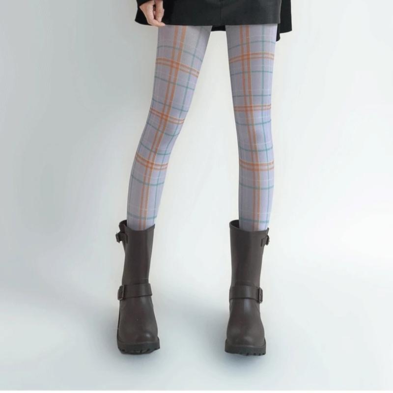 Women Sexy Tights Socks Translucent High Waist Pantyhose Plaids Print Silk Stockings Colourful Plaids Printing Stockings
